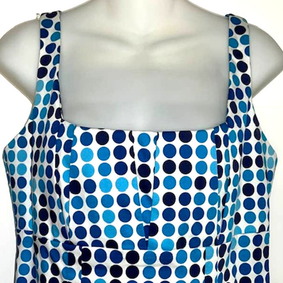 CALVIN KLEIN AQUA BLUE POLKA DOT SHEATH DRESS PLEATED TOP SIZE 10 - Picture 3 of 11